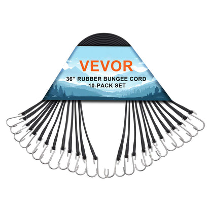 10 Piece Flat Bungee Cord, 20 mm Heavy Duty Bungee Straps with Steel S-Hooks, 36" Elastic Bungee Rope for Cargo, Tarps, Trucks and Tent, Black