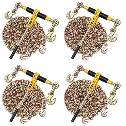 Ratchet Chain Binder, 3/8 in x 20 ft G80 Chains, 9200 lbs Working Load of Ratchet Load Binder, Chains and Binders Set, Tie Down Hauling Chain Binders for Hauling, Towing, Logging, Lifting