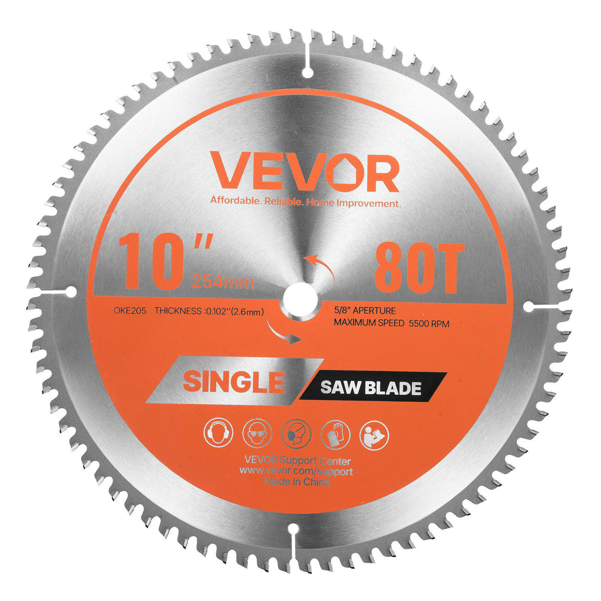 Circular Saw Blade, 10 inch Diameter, 80 Sharp Alloy Teeth, 5/8 inch Arbor, Fine Finish, Aluminum Cutting Blade for Circular Saw, with Noise-Reducing Heat Vents, for Cutting Steel and Metal
