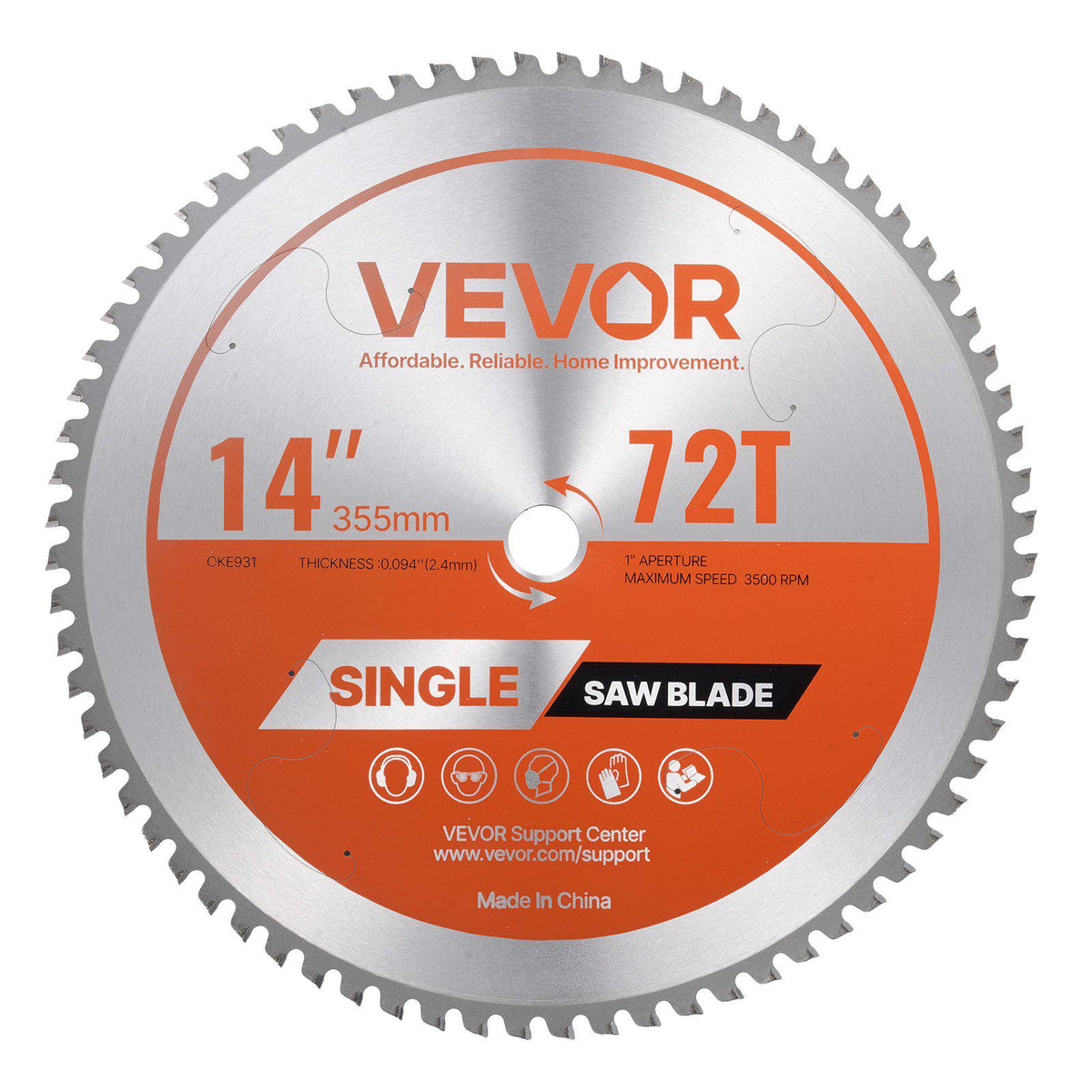 Circular Saw Blade, 14 inch Diameter, 72 Sharp Alloy Teeth, 1 inch Arbor, Fine Finish, Metal Cutting Blade for Circular Saw, with Noise-Reducing Heat Vents, for Cutting Steel and Aluminum