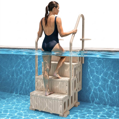 Swimming Pool Ladder, 4-Step Double Handrails Stairs with Non-slip Heavy Duty Steps, Max Load Capacity 400 lbs, for 48-54 In Inground & Above-ground Pools of Any Decking Surface, Taupe