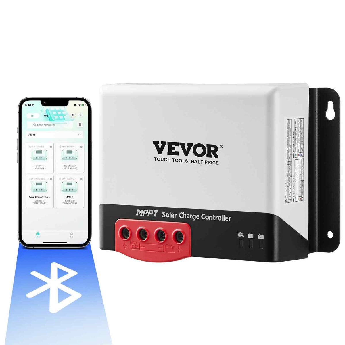 50A MPPT Solar Charge Controller, 12V / 24V Auto DC Input, Solar Panel Regulator Charger with Bluetooth Module, 98% Charging Efficiency for Sealed(AGM), Gel, Flooded and Lithium Battery Charging