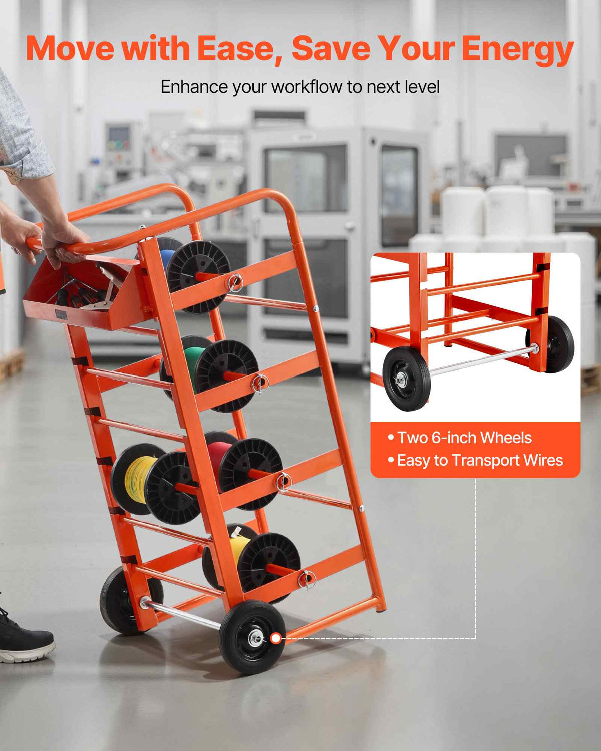 Wire Spool Rack, 11 Rods, Multi-Spool Wire Rack Dispenser, Cable Caddy with Wheels, Cable Holder with Storage Tray for Wiring Storage, for Electrical, Industrial & Retail Use, Working Efficiency