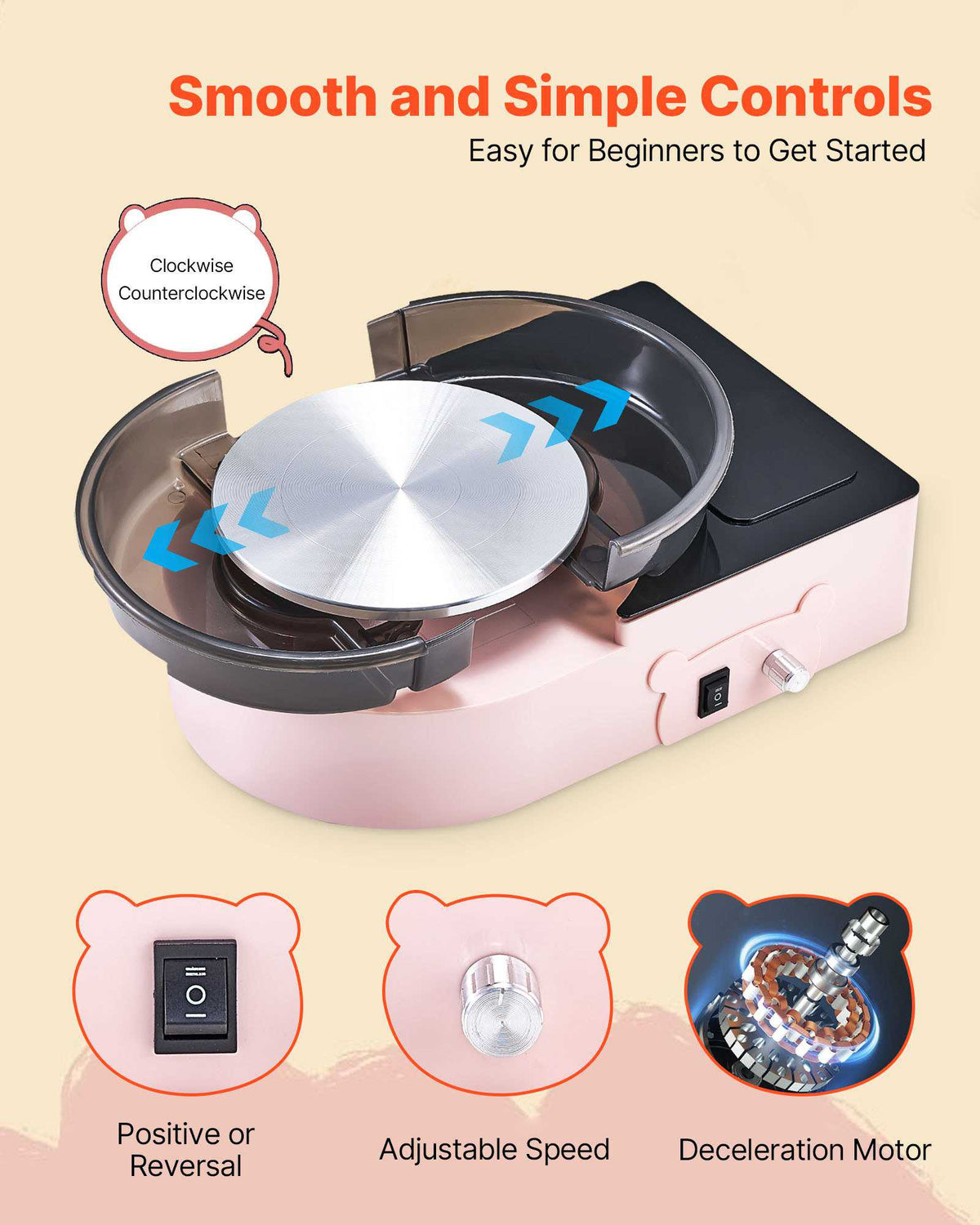 Mini Pottery Wheel, 6 inch Turntable, Forward and Reverse Rotation, Adjustable Speed, Electric Clay Wheel for Kids and Adults, with Clay Shaping Tools, for Home DIY, Pottery Classes, Pink