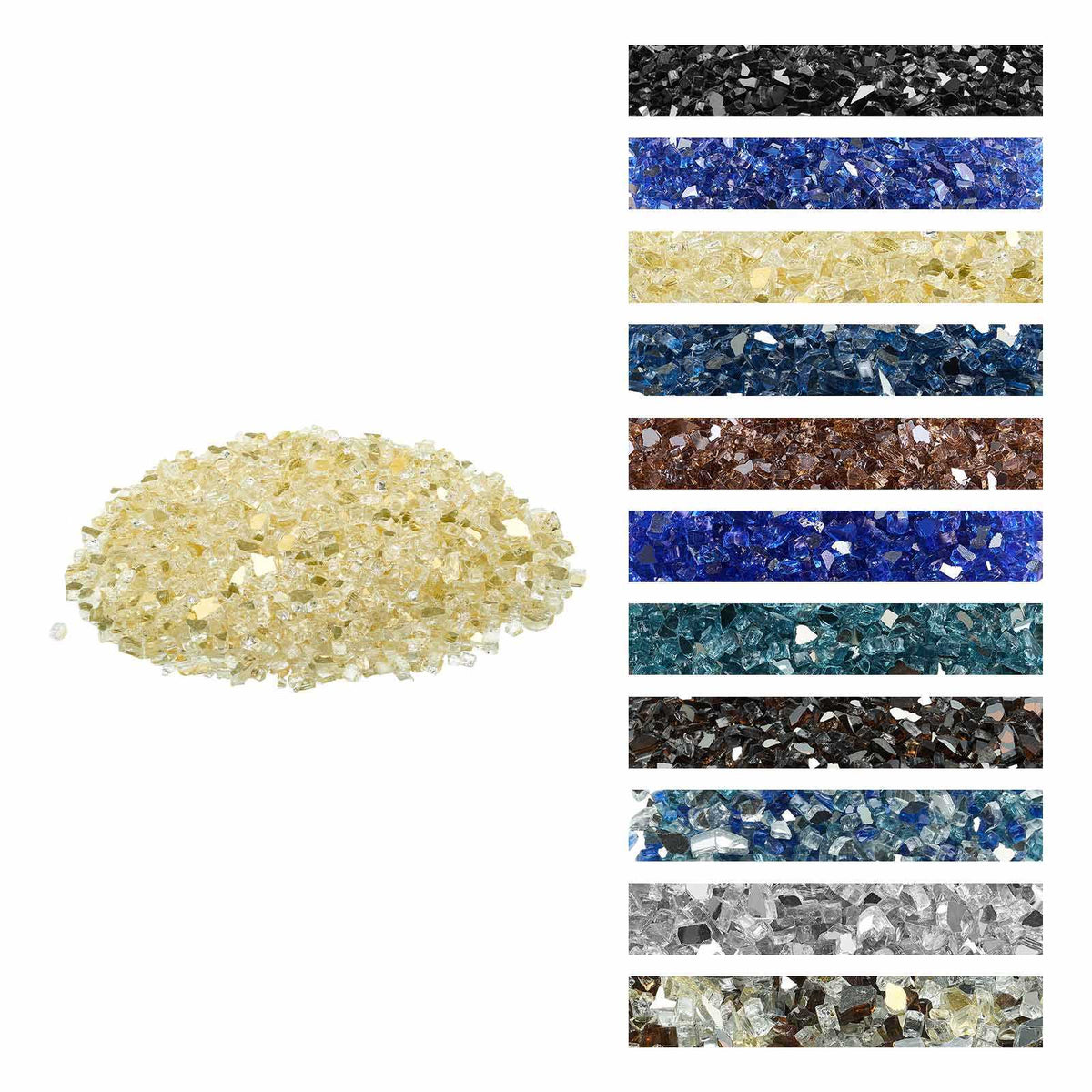 Fire Glass, 10 LBS / 4.5 KG High-Temperature Resistant Fireplace Rocks, 1/2-Inch / 12.7 mm Reflective & Smokeless Firepit Glass Rock, High Luster Stone Landscaping for Fire Pit Table, Gold