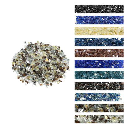 Fire Glass, 10 LBS / 4.5 KG High-Temperature Resistant Fireplace Rocks, 1/2-Inch / 12.7 mm Reflective Firepit Glass Rock, High Luster Stone Landscaping for Fire Pit Table, Copper + Clear + Gold