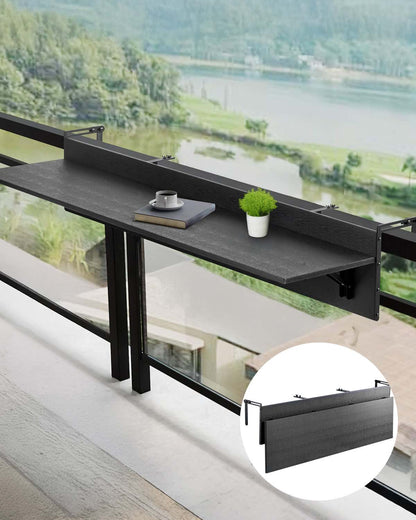 Balcony Hanging Table, 12 x 59 in Folding Balcony Railing Table, Outdoor Balcony Bar Table for Railings, 50 lbs Loading, Fit Railing from 1" to 5.9", Serving Table for Patio & Deck