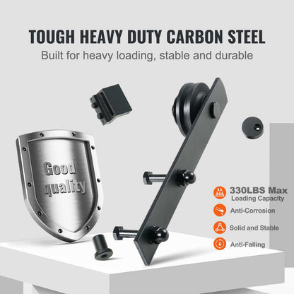 8FT Sliding Barn Door Hardware Kit, 330LBS Heavy Duty Barn Door Track Kit for Double Doors, Fit 3.7-4.3FT Total Wide and 1.3"-1.8" Thick 2 Door Panel, with Smooth & Silent Pulley (I Shape)