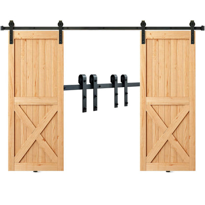 8FT Sliding Barn Door Hardware Kit, 330LBS Heavy Duty Barn Door Track Kit for Double Doors, Fit 3.7-4.3FT Total Wide and 1.3"-1.8" Thick 2 Door Panel, with Smooth & Silent Pulley (J Shape)