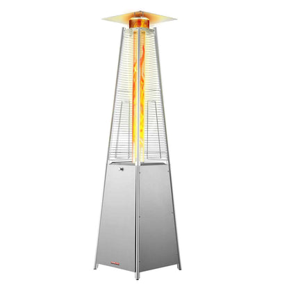 Patio Heater for Outdoor Use, 48000BTU Pyramid Propane Heater w/Wheels, Quartz Glass Tube Outdoor Patio Flame Heater for Patio, Party, Backyard, Garden, Decoration, Silver