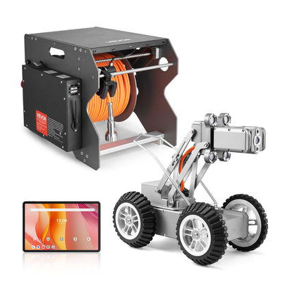 Sewer Pipe Inspection Robot, 197FT Pipeline Detection Crawling Robot with 2MP Front/Rear Cameras & Touchscreen Tablet, IP68 Plumbing Camera with Lights & Distance Counter for Industrial Pipes
