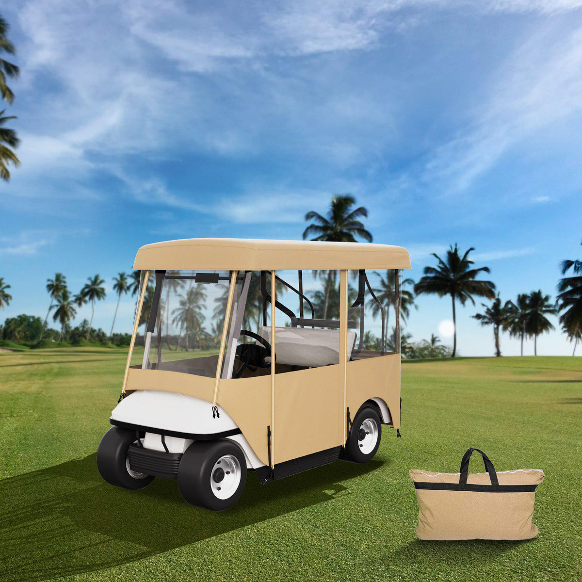 Golf Cart Enclosure, with 4-Sided Fairway Deluxe, 300D Waterproof Driving Enclosure with Transparent Windows, Fit for 2+2 Seats Golf Carts (Roof Up to 78.7''L)
