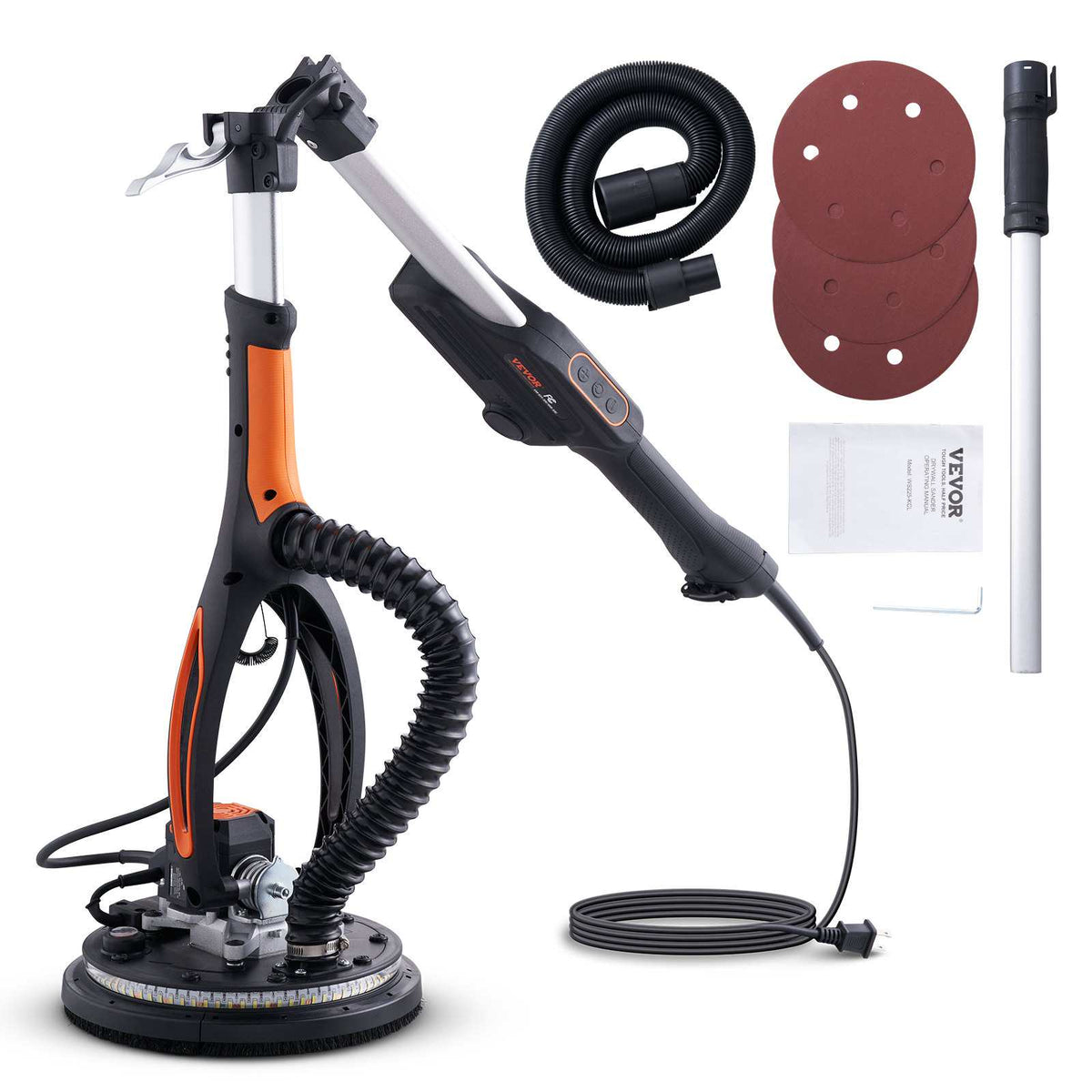 Drywall Sander, 800W Brushless Motor Electric Sander, Variable Speed 1000-2300 RPM Wall Sander, Foldable Ceiling Sander with Double-Deck LED Lights, Extendable Handle, 12 Sanding Discs
