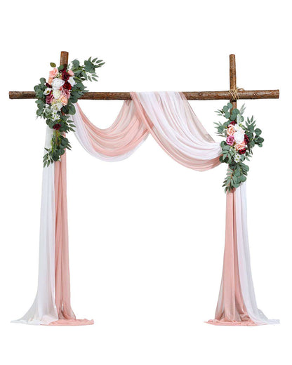 Artificial Wedding Arch Flowers Kit, Pink Wedding Arch Flowers with Drapes Kit (Pack of 4) - 2 Pcs Floral Arrangement, 2 Pcs Sheer Drapes, for Ceremony Bouquets Reception Backdrop Decoration