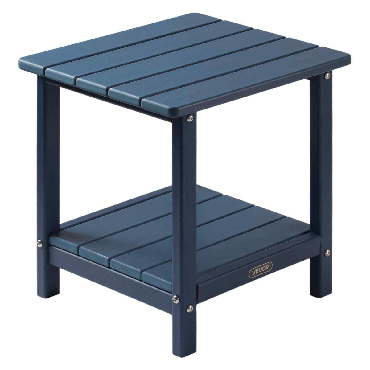 Outdoor Side Table, 17.72W x 14.96D x 17.32H Inch, Double Layer HDPE Outside End Table for Easy Maintenance, Withstand Harsh Weather, Fit for Patio, Pool, Beach, Porch, Indoor, Backyard, Blue