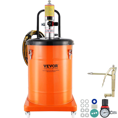 Grease Pump, 10.5 Gallon 40L Air Operated Grease Pump with 13 ft High Pressure Hose and Grease Gun, Pneumatic Grease Bucket Pump with Wheels, Portable Lubrication Grease Pump 50:1 Pressure Ratio