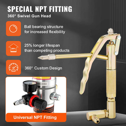 Grease Pump, 50:1 Pressure Ratio Air Operated Grease Pump with 13 ft High Pressure Hose and Grease Gun, Pneumatic Grease Pump, Portable Lubrication Grease Pump with 360° Swivel Grease Gun Head