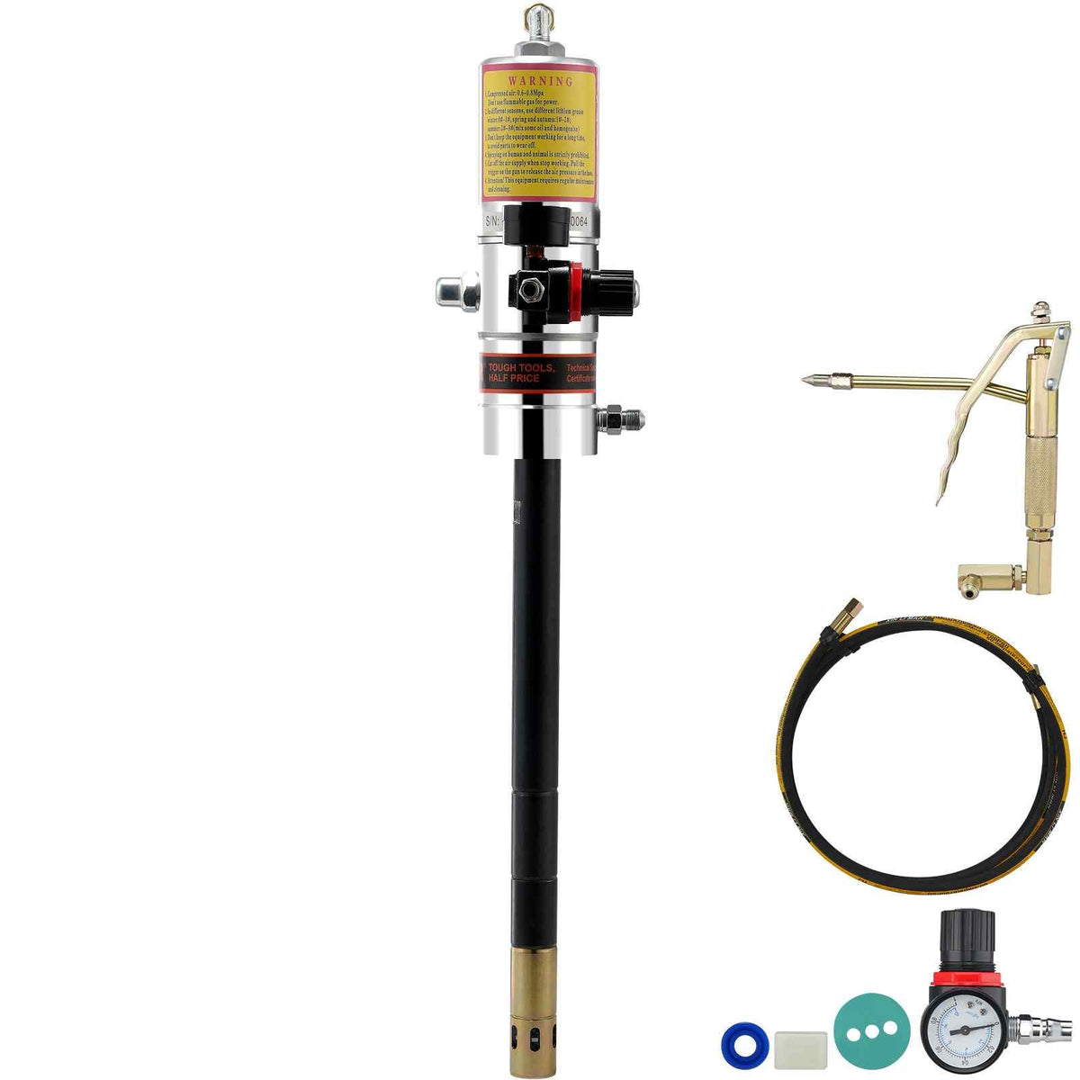 Grease Pump, 50:1 Pressure Ratio Air Operated Grease Pump with 13 ft High Pressure Hose and Grease Gun, Pneumatic Grease Pump, Portable Lubrication Grease Pump with 360° Swivel Grease Gun Head