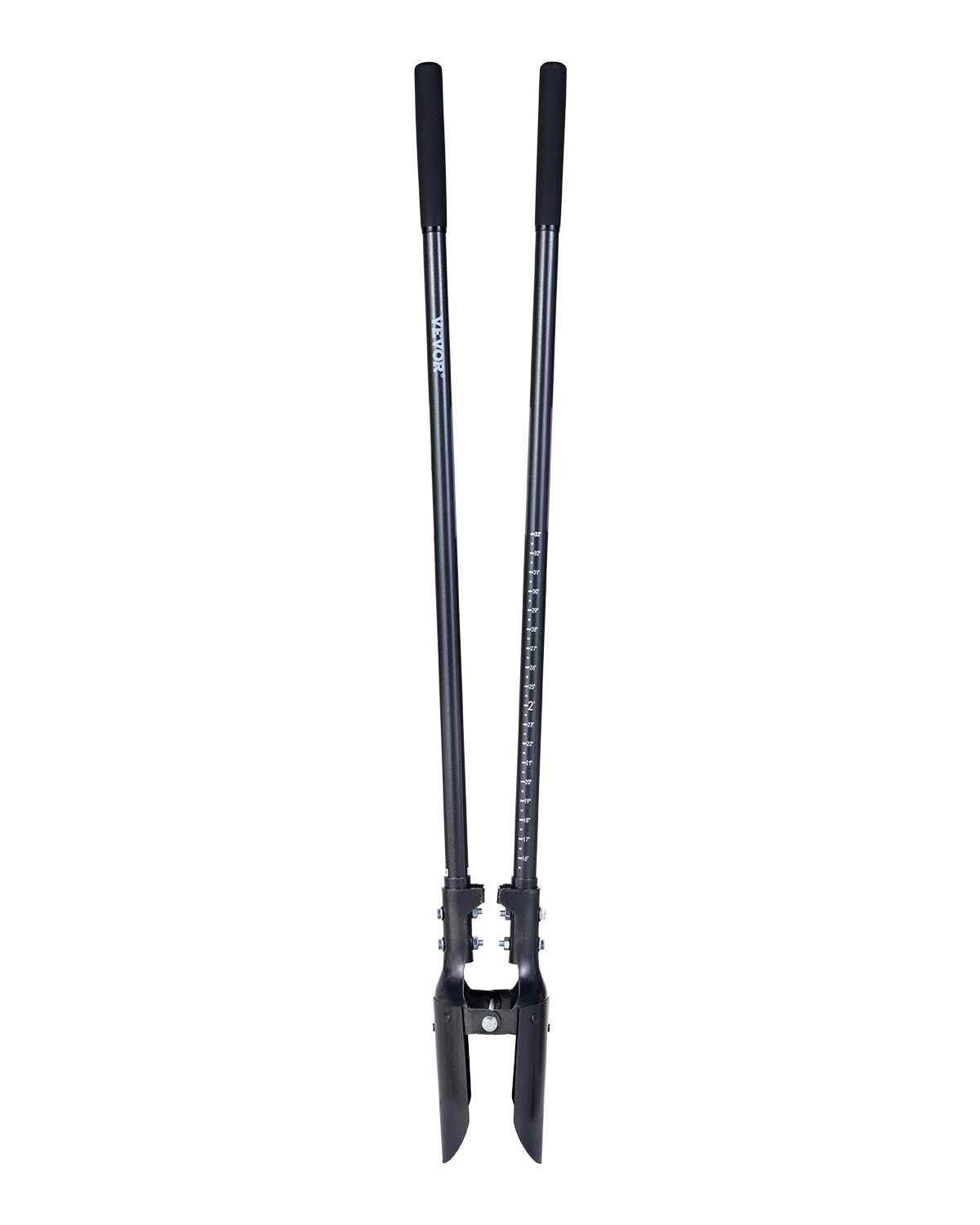 Post Hole Digger, Heavy Duty Post Hole Digger with Carbon Steel Handle, Manual Hole Digger with Scale Markings and Metal Blade, Post Hole Digger Tool for Digging Gardening Outdoors, 57.5-Inch