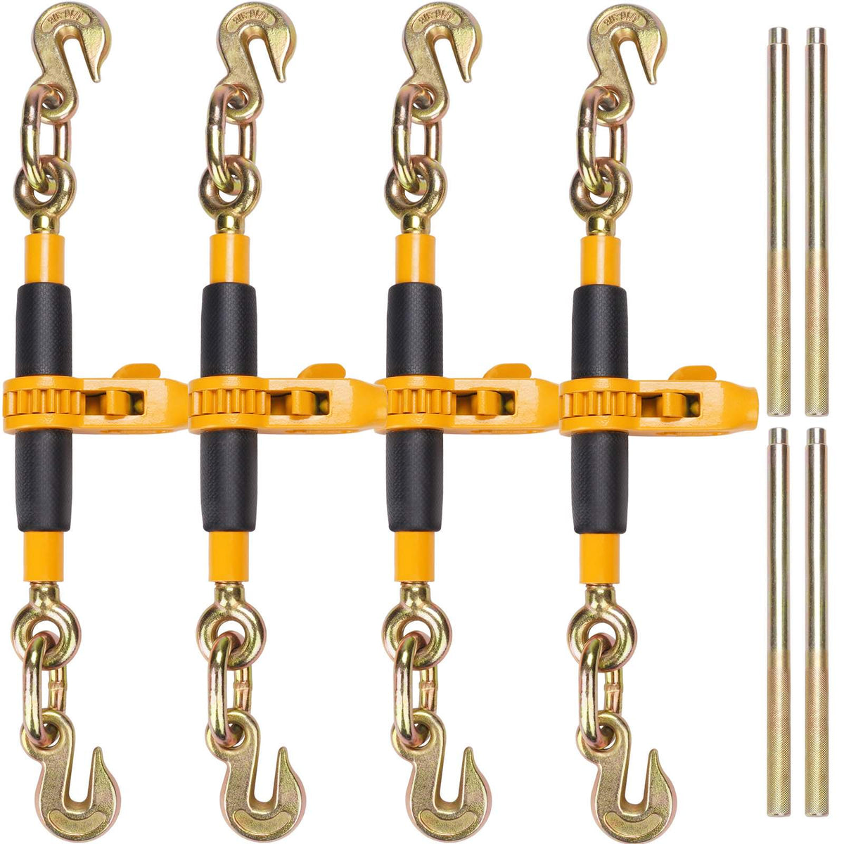 Ratchet Chain Binder, 5/16"-3/8" Heavy Duty Load Binders, with G80 Hooks 7,100 lbs Secure Load Limit, Labor-saving Anti-skid Handle, Tie Down Hauling Chain Binders for Flatbed Truck Trailer, 4 P