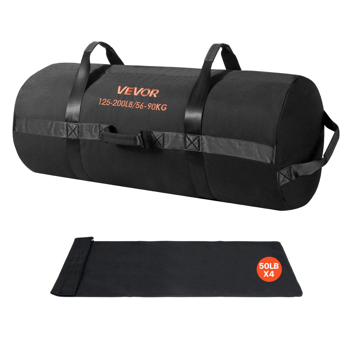 Workout Sandbag, Heavy Duty Workout Power Bags with Handles, 125-200 lbs Adjustable Slam Bag for Fitness Strength Weight Training Cross-Training, Home Gym Exercise, Black (Unfilled)
