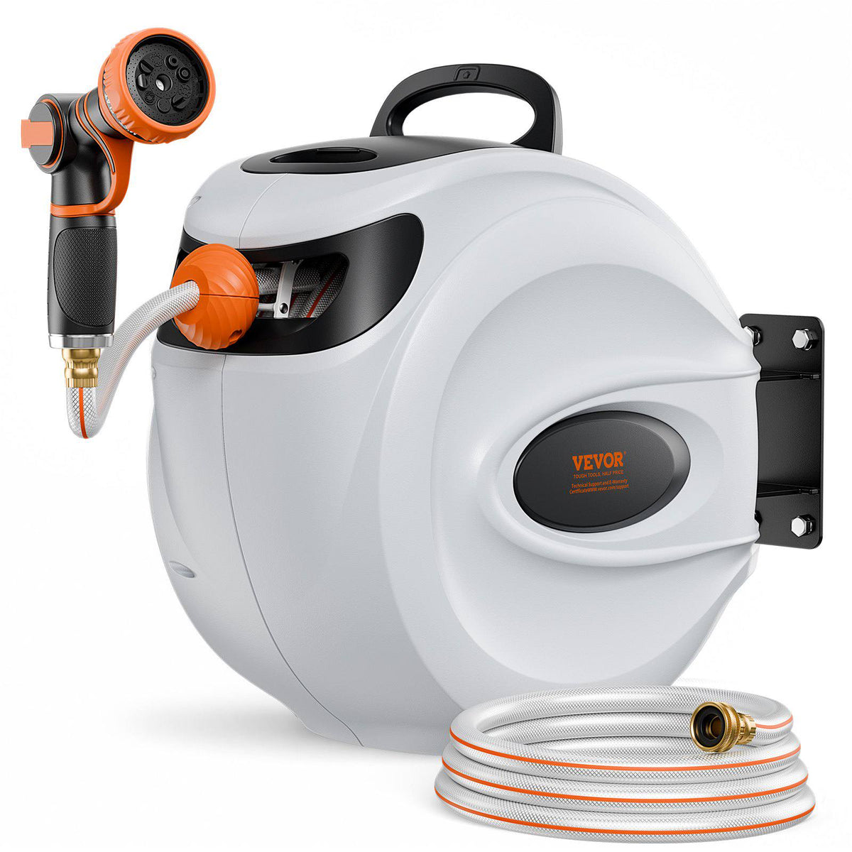 Retractable Hose Reel, 100 ft x 1/2 inch, 180° Swivel Bracket Wall-Mounted, Garden Water Hose Reel with 9-Pattern Nozzle, Automatic Rewind, Lock at Any Length, and Slow Return System