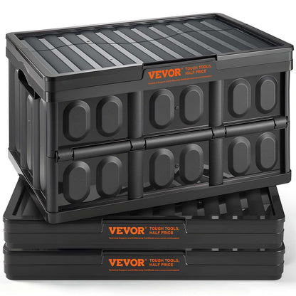Collapsible Storage Bins with Lids, 45L 3 Packs, Folding Plastic Stackable Utility Crates with Handles, Large Heavy Duty Containers for Clothes, Toys, Books, Snack, Shoes, and Grocery Organizing
