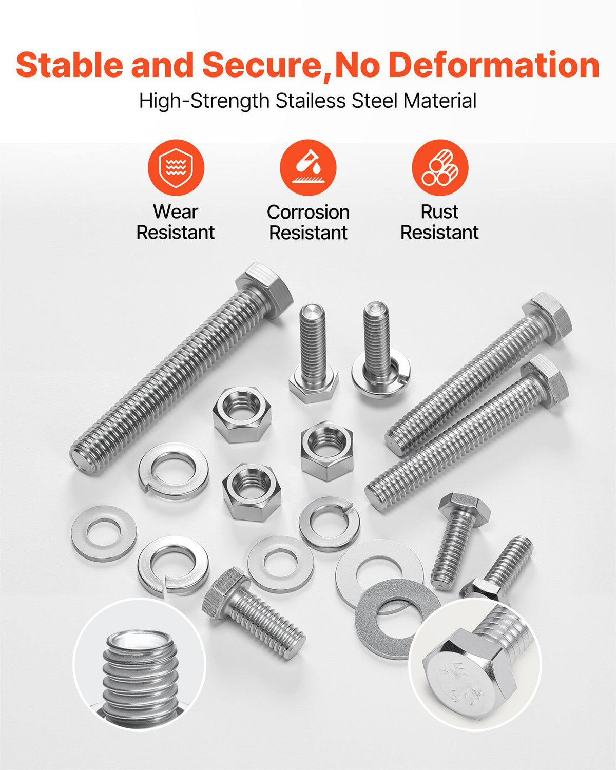 246 Pcs Bolts and Nuts Assortment Kit, Imperial Screws and Flat Washers, Stainless Steel 1/4-20,5/16-18,3/8-16, Spring Lock Washers for Furniture / Equipment /Vehicle Assembly with Case