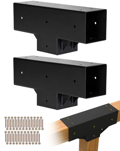 Pergola Kit 2-Pack, T-Shaped 4x4 (Actual 3.5x3.5 Inch), 3-Way Pergola Brackets DIY Woodworking Gazebo Bracket Kit with Screws for 3.5x3.5 Inch Wood Beams in Actual Size for Outdoor Party Banquet
