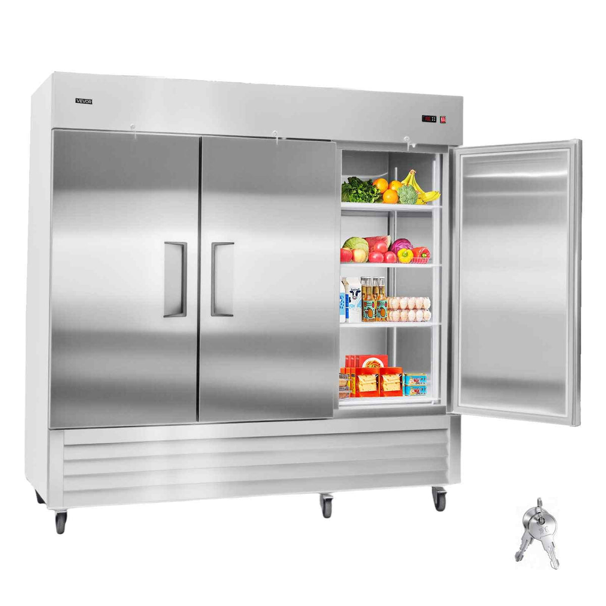Commercial Reach-In Refrigerator 85" W, 69 Cu.Ft Stainless Steel Upright Refrigerator with Three Doors, Auto-Defrost, 12 Adjustable Shelves, 32 to 50℉ Temp Control, ETL Certified
