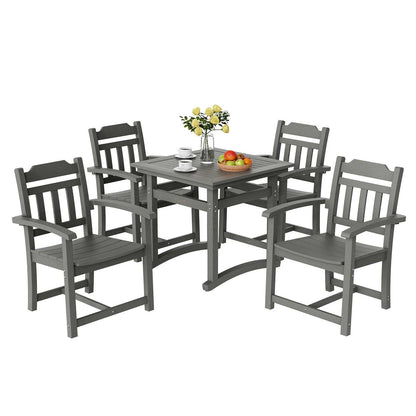 5 Pieces Patio Dining Set, Outdoor Square Furniture Table and Chairs, All Weather Garden Furniture Table Sets, HIPS Small Patio Conversation Set, For Lawn, Deck, Backyard, Poolside, Light Gray