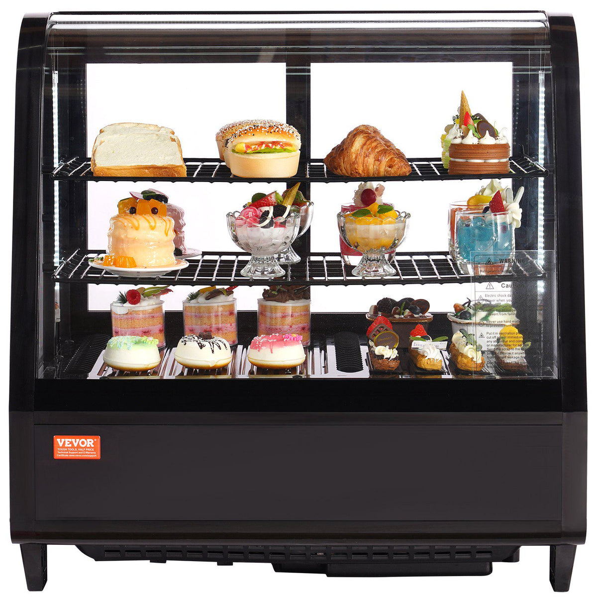 Refrigerated Display Case, 3.5 Cu.Ft./100L, 2-Tier, Countertop Pastry Display Case Commercial Display Refrigerator with LED Lighting, TURBO Cooling, Frost-Free Air-Cooling, Rear Sliding Door