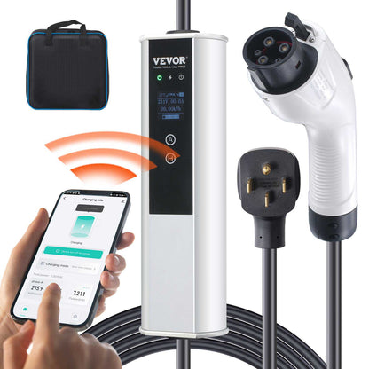 Level 2 Portable EV Charger, 40A 240V, Electric Vehicle Charger with 25 ft Charging Cable NEMA 14-50P Plug, 40A/32A/24A/16A Adjustable Current Plug-in Home EV Charging Station for SAE J1772 EVs