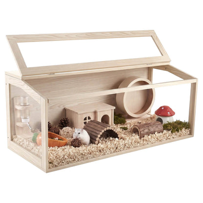 Wooden Hamster Cage 48"x20.1"x20.1" 270° Viewing Hamster Habitat, Chewproof Acrylic Small Animal Cage with Openable Top, Large Pet Enclosure for Syrian/Dwarf Hamsters, Guinea Pigs & Gerbils