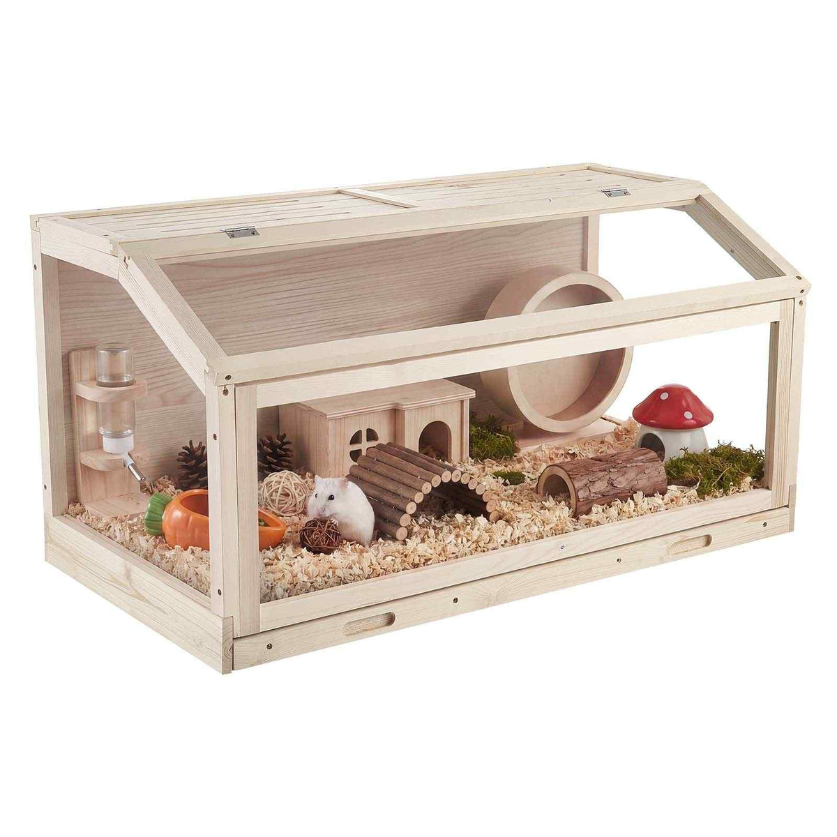 Wooden Hamster Cage 39.4"x20.5"x19.9" 270° Viewing Hamster Habitat, Chewproof Acrylic Small Animal Cage with Openable Top, Large Pet Enclosure for Syrian/Dwarf Hamsters, Guinea Pigs & Gerbils