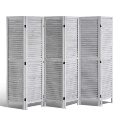 Wood Room Divider, 6 Panel Wood Folding Privacy Screen, 66.9 Inches Tall Indoor Louvered Wooden Partition, Portable Decoration Screen, for Room Separation, Home, Office, Restaurant & Bedroom