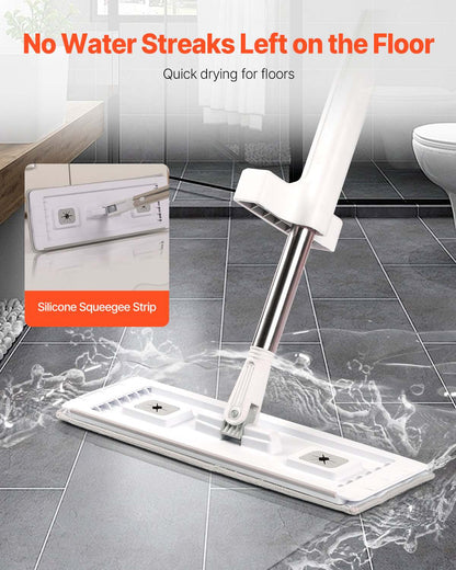 Flat Mop, Self Wringing, Microfiber Floor Mop with 4 Reusable & Washable Mop Pads for Dry & Wet Floor Cleaning, Microfiber Flat Mop with Stainless Steel Handle for Hardwood Laminate Tile Vinyl