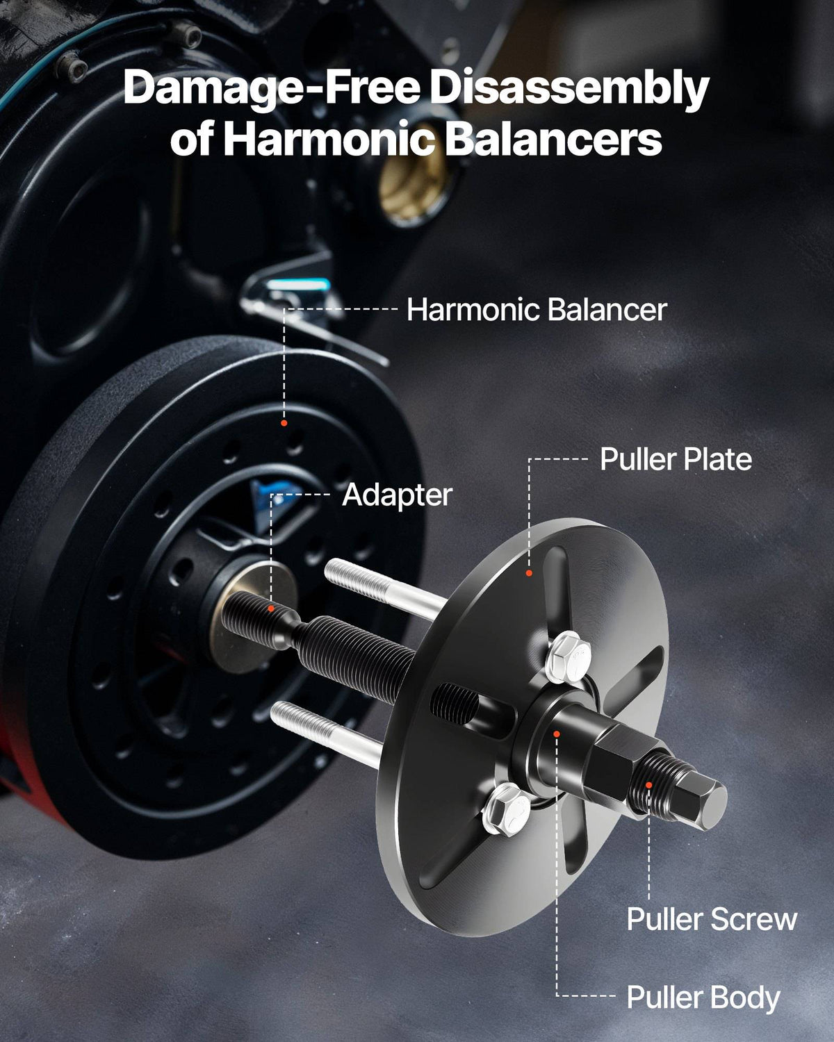 Harmonic Balancer Puller Removal & Install Tool Kit, All-Steel Harmonic Balancer Installer Set Tool Kit for Removing and Installing of Balancers, Flywheels, Crankshaft Pulleys, Steering Wheels
