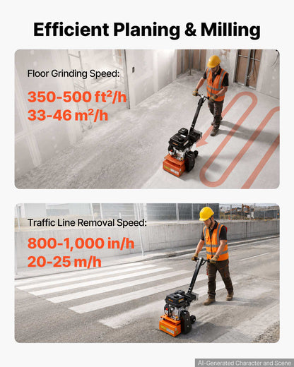 Concrete Scarifier, 3700W 2500 RPM Walk-Behind Floor Planer Grinder, Carbide Cutters, 1/8 in Adjustable Depth, Vacuum Port for Surface Preparation, Traffic Line Removal, Pavement, Floor Repair