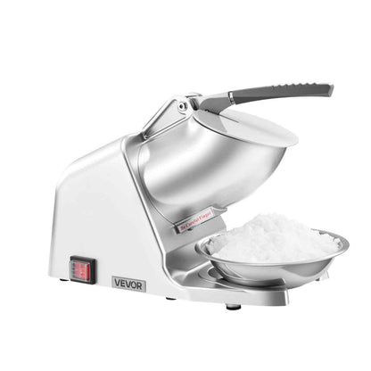 Ice Crusher Machine, 286lbs Per Hour Electric 4 Blades Snow Cone Maker, Stainless Steel Shaved Ice Machine with Bowl and Cover, 300W 2000RPM Ice-Shaver for Home and Commercial Use, Silver