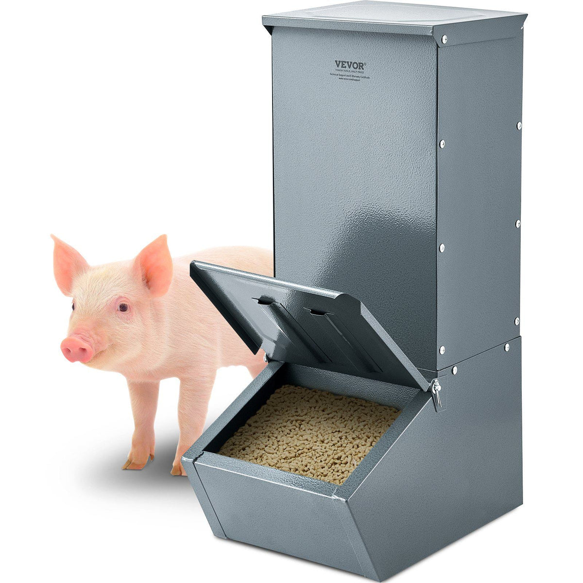 Hog Feeder, 2.2 Bushel Capacity, Single Door Pig Feeder, Heavy Duty Steel Piglets Feeder, Multipurpose Trough Creep Feeder, Outdoor Livestock Feeder Farm Accessory for Feeding up to 5 Hogs