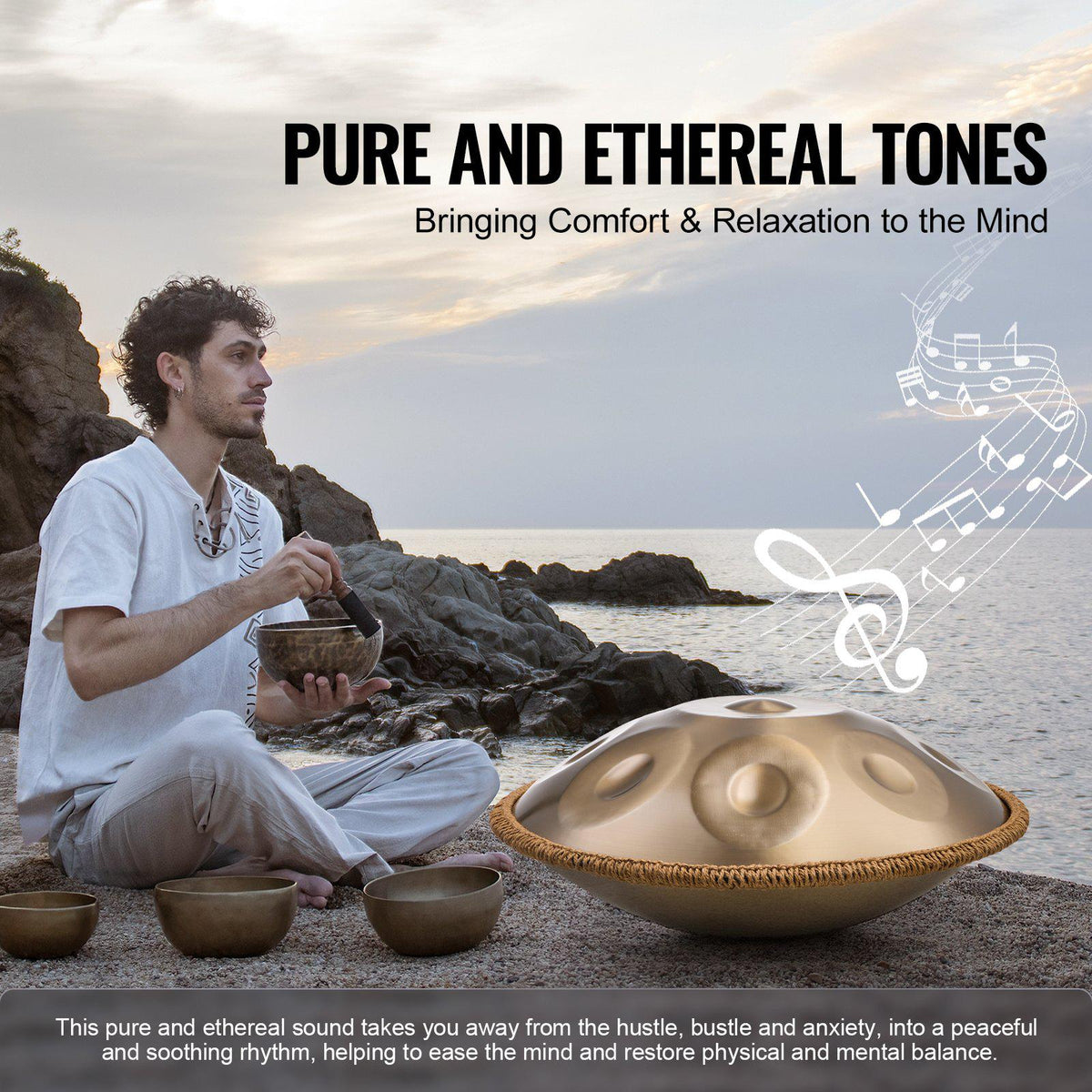 Handpan Drum, 22 in & 10 Notes, D Minor Hand Drum, Hand Pan Drum Instrument with Mallets, 432Hz Handpan Stand & Carry Bag, Steel Healing Sound Drum, Percussion Instruments for Adults Beginners