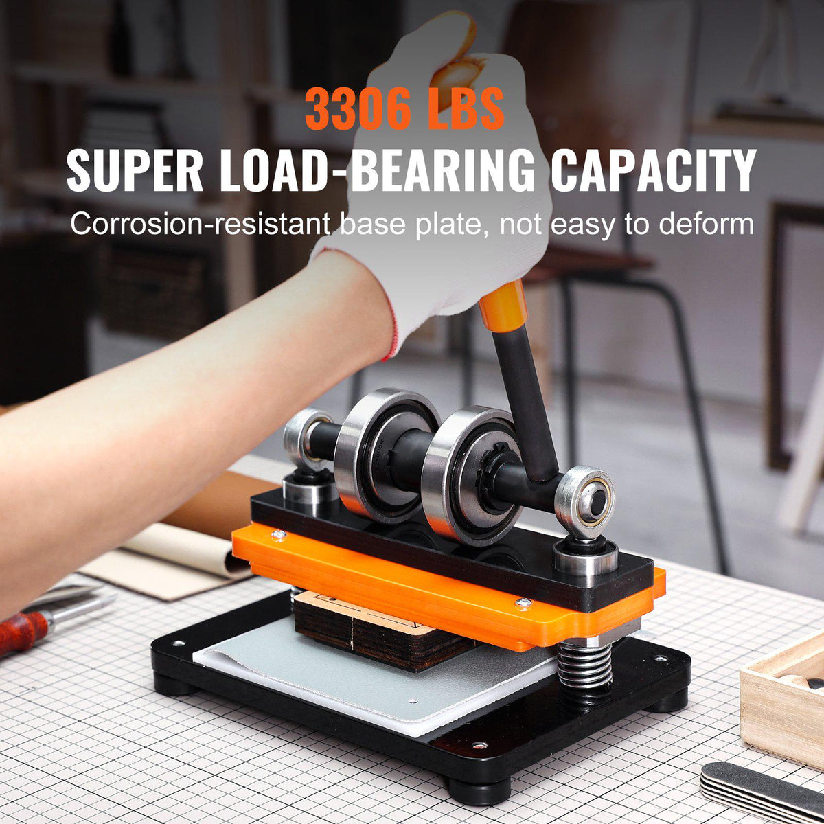 Leather Cutting Machine, 7.1 x 3.9 in Embossing Plate Manual Die Cutter, 0.47 in Pressure Stroke Dual Guide Shafts Die Cut Machine, Leather Embossing Machine for Various of Materials