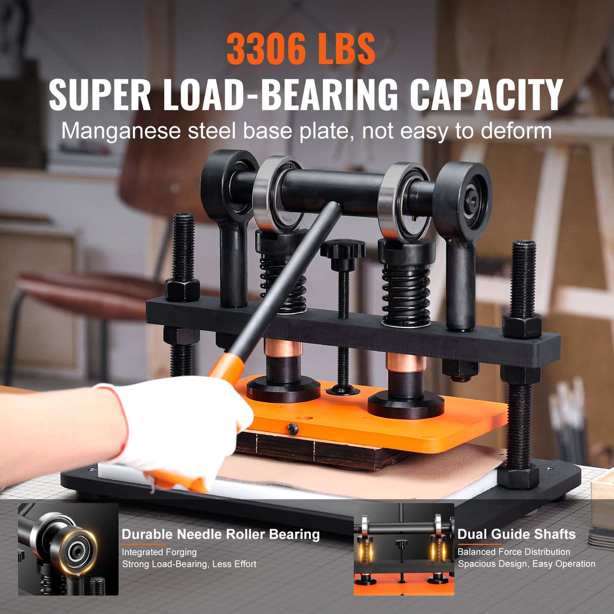 Leather Cutting Machine, 10.2 x 5.9 in Embossing Plate Manual Die Cutter, 0.47 in Pressure Stroke Dual Guide Shafts Die Cut Machine, Leather Embossing Machine for Various of Materials