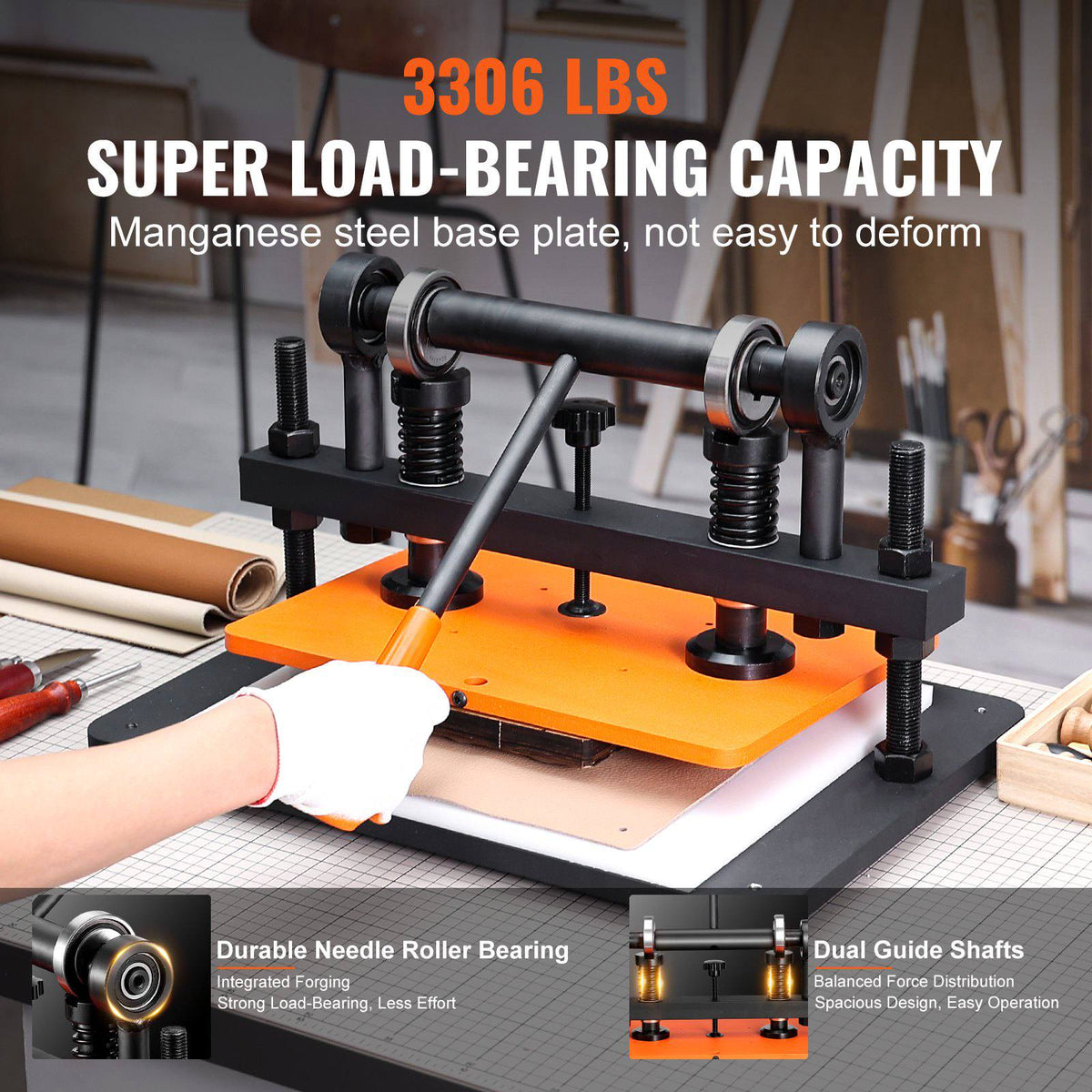 Leather Cutting Machine, 14.2 x 10.2 in Embossing Plate Manual Die Cutter, 0.47 in Pressure Stroke Dual Guide Shafts Die Cut Machine, Leather Embossing Machine for Various of Materials