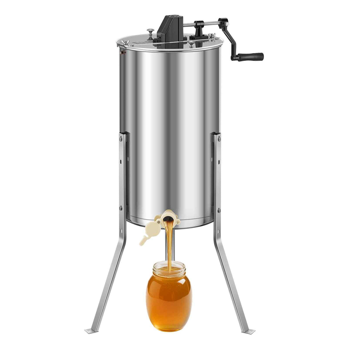 Honey Extractor, 2 Frame Manual Honey Spinner with Transparent Lid, Stainless Steel Honeycomb Drum Spinner with Height Adjustable Stand, Honeycomb Extraction Centrifuge Equipment for Beekeeping