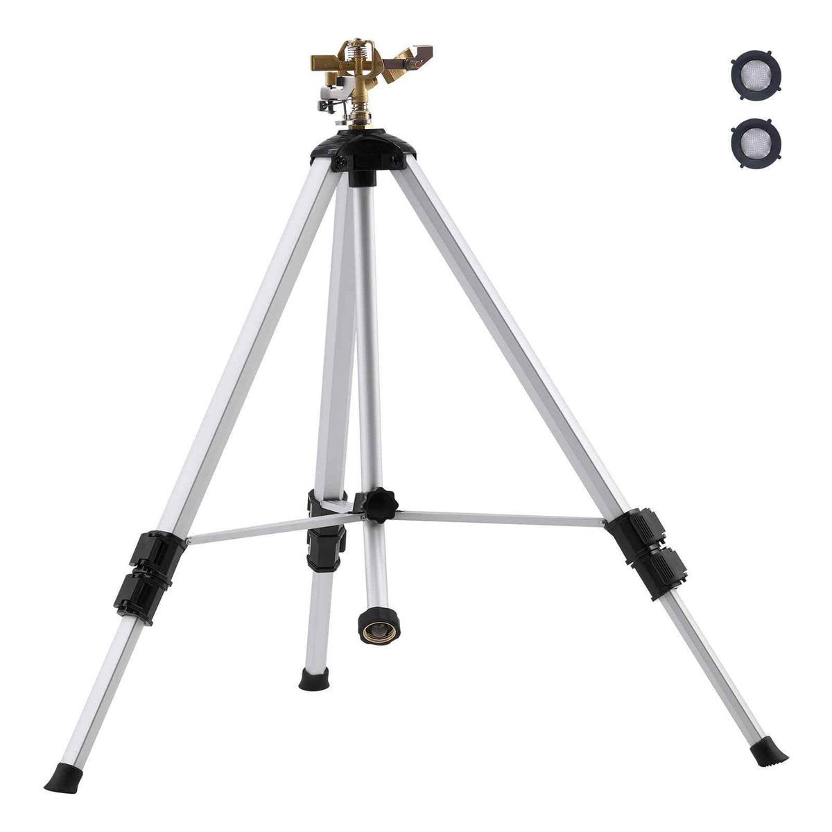 Impact Sprinkler on Tripod Base, Heavy Duty Tripod Sprinklers with Brass Head & 3/4" Connector, 360 Degree Large Area Coverage Irrigation Sprinkler, Adjustable Heights Sprinkler for Yard Gray