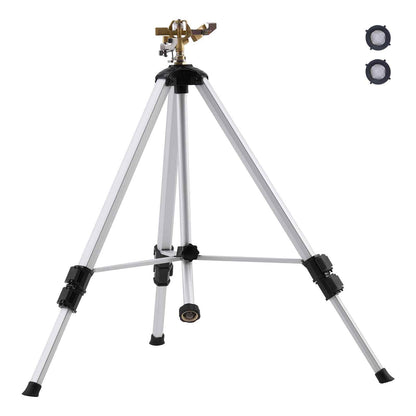 Impact Sprinkler on Tripod Base, Heavy Duty Tripod Sprinklers with Brass Head & 3/4" Connector, 360 Degree Large Area Coverage Irrigation Sprinkler, Adjustable Heights Sprinkler for Yard Gray