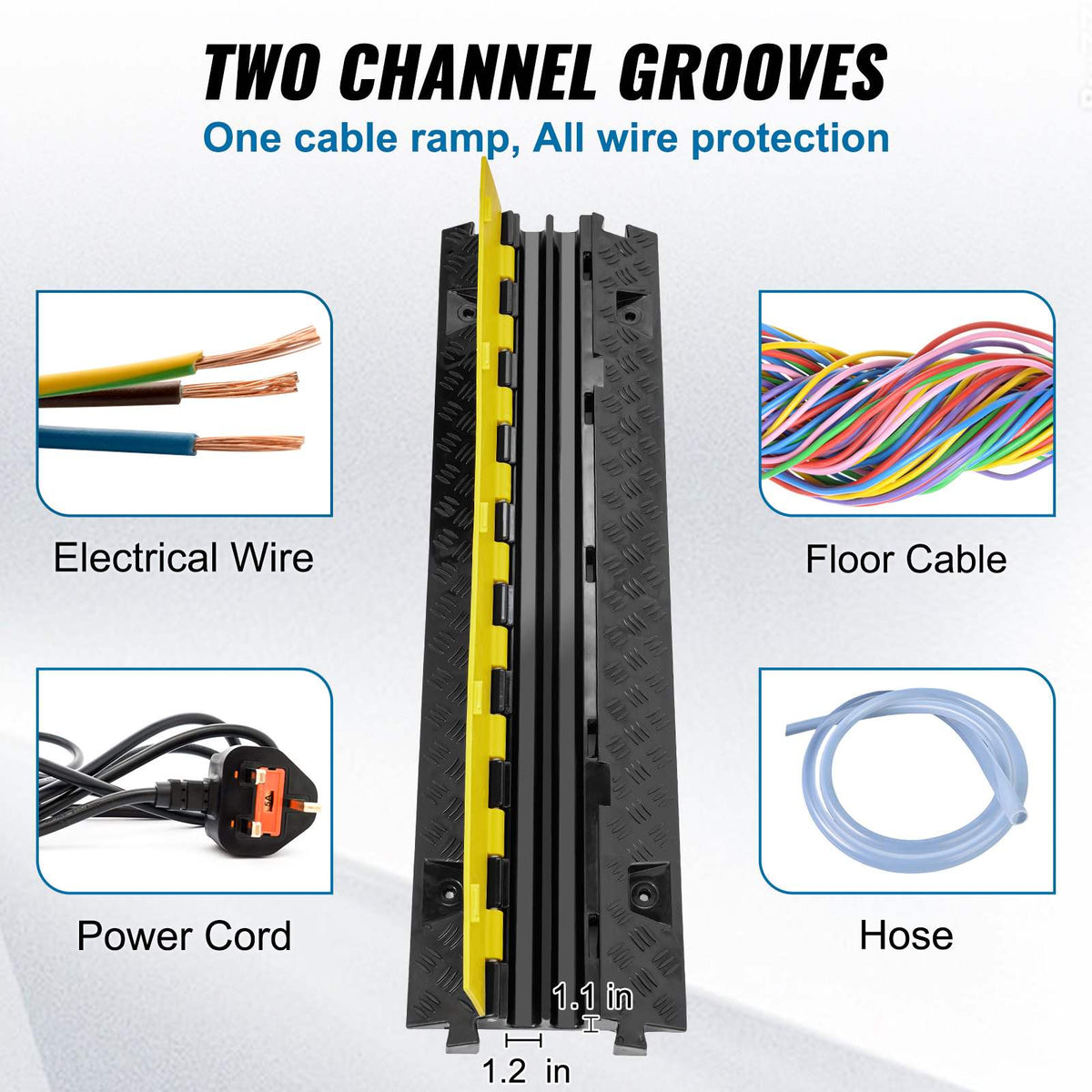 5 PCs Cable Protector Ramp, 2 Channel, 22000 lbs/axle Capacity Heavy Duty TPU Wire Cover Ramp Hose Protector Ramp Driveway, Traffic Speed Bump with TPR Flip-Open Top Cover, for Indoor & Outdoor