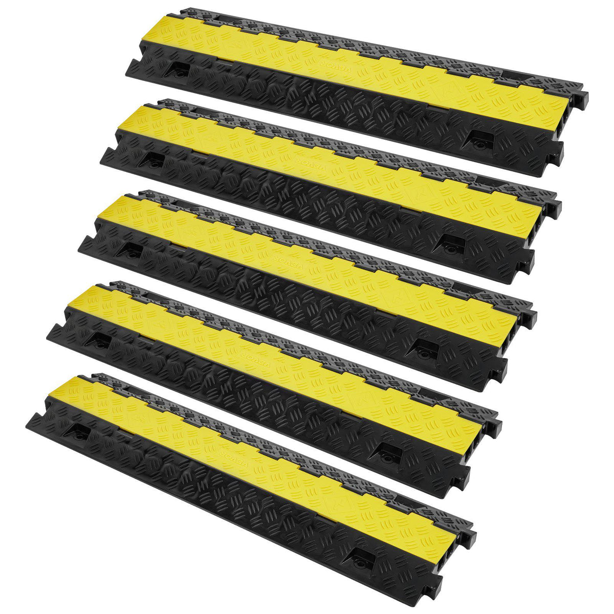 5 PCs Cable Protector Ramp, 2 Channel, 22000 lbs/axle Capacity Heavy Duty TPU Wire Cover Ramp Hose Protector Ramp Driveway, Traffic Speed Bump with TPR Flip-Open Top Cover, for Indoor & Outdoor